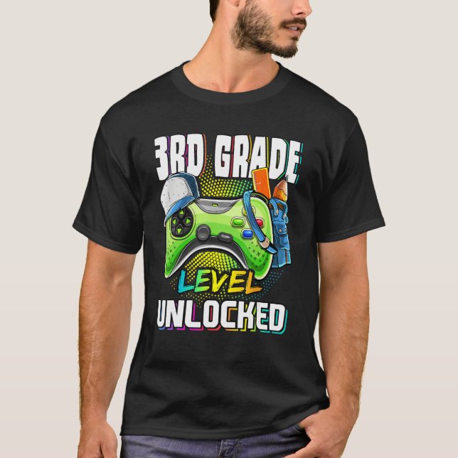 Camiseta 3rd Grade Level Unlocked Video Game Back To School (Frente)