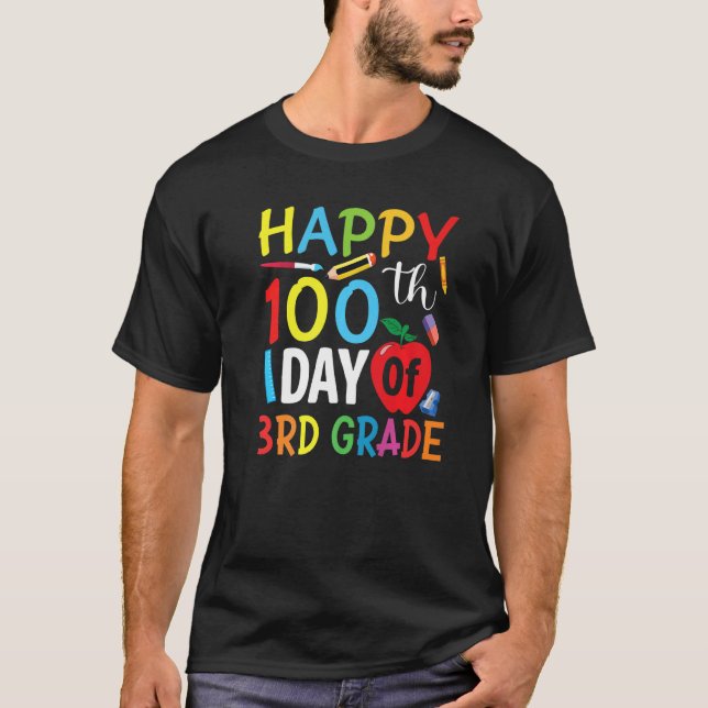 Camiseta 3rd Grade Teacher Child Happy 100th Day of School (Frente)