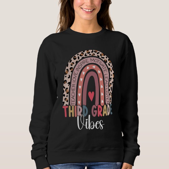 Camiseta 3rd Grade Vibes Rainbow Leopard Third Grade Teache (Frente)