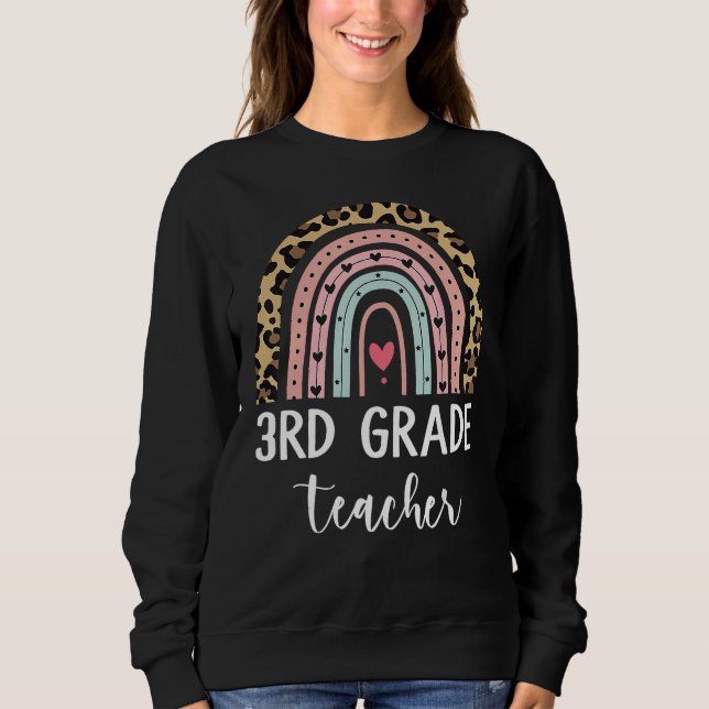 Camiseta 3rd Third Grade Teacher Rainbow Leopard Back To Sc (Frente)
