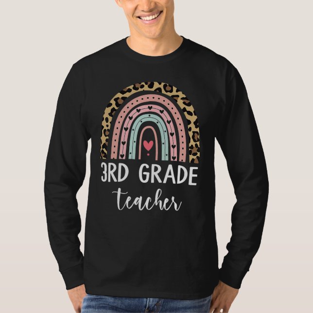 Camiseta 3rd Third Grade Teacher Rainbow Leopard Back To Sc (Frente)
