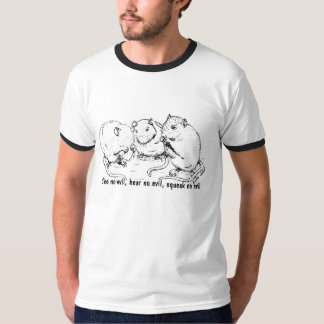 Camiseta 3wisefuzzmonkies, não vêem nenhum mau, não ouvem