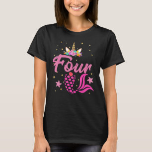 Camiseta 4ª Garota de Aniversário - Trilha de Sereia Unicór