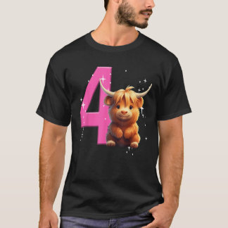 Camiseta 4ª Rapariga de Aniversário do Highland Cow Festa d