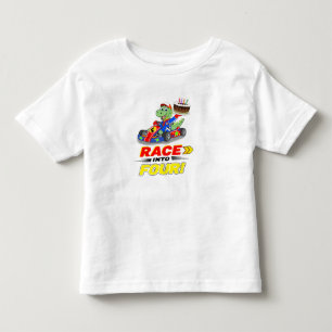 Camiseta  4º Aniversário Dinossauro Corrida Carro Pronto Vá