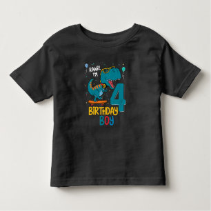 Camiseta 4º aniversário do Trex Boy de 4 anos