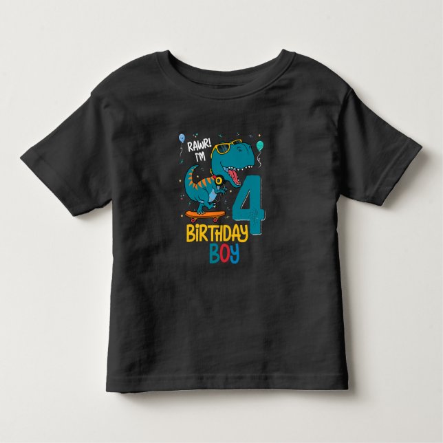 Camiseta 4º aniversário do Trex Boy de 4 anos (Frente)
