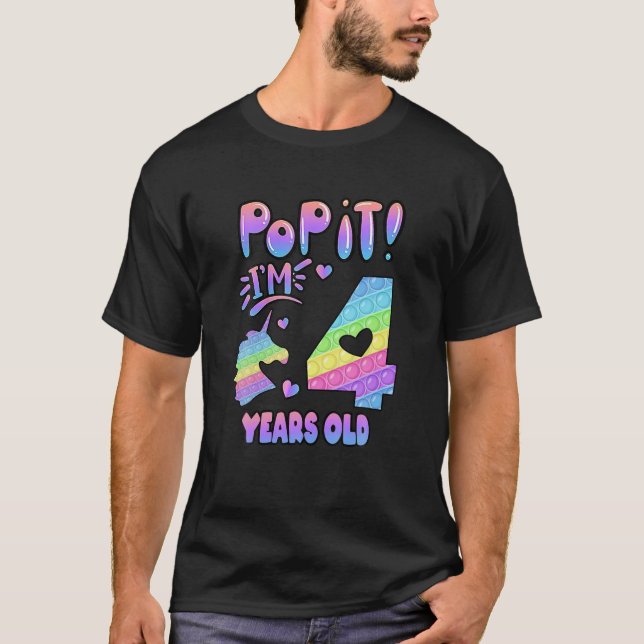 Camiseta 4º Aniversário, Pop De Fidget Do Unicórnio, Rapari (Frente)