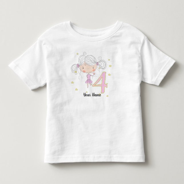 Camiseta 4º aniversário Princesa rosa (Frente)