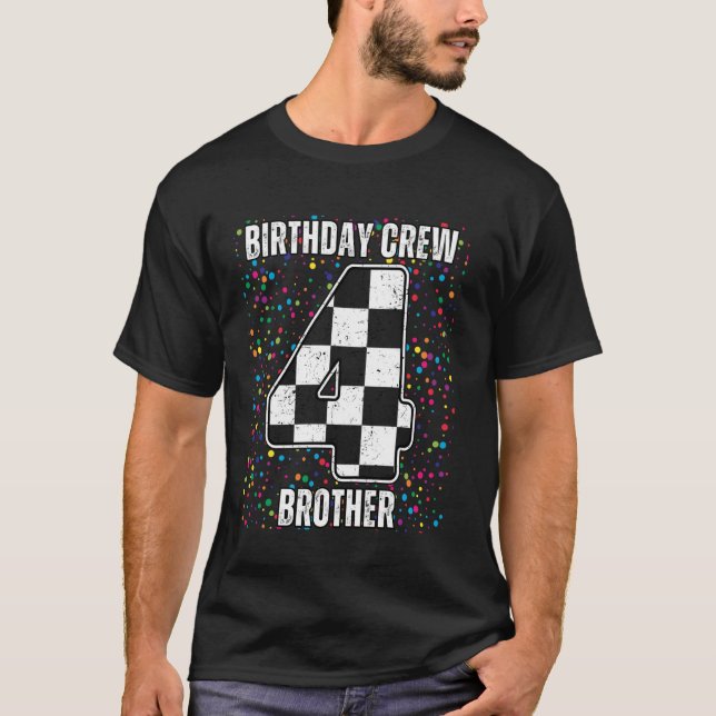 Camiseta 4º Aniversário Race Car Flag Brother Race Car (Frente)