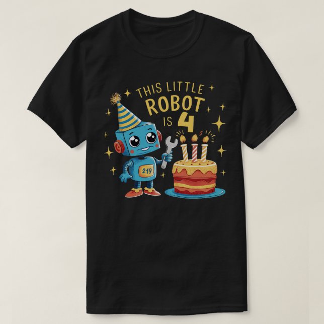 Camiseta 4º Aniversário Rapazes Robóticos de 4 Anos Robótic (Frente do Design)