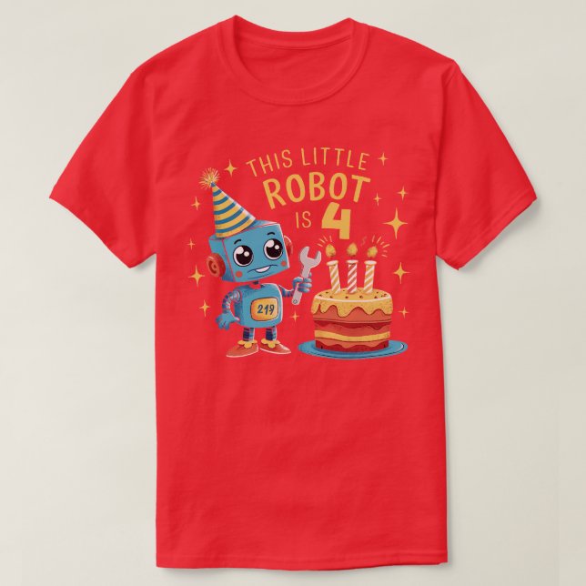 Camiseta 4º Aniversário Rapazes Robóticos de 4 Anos Robótic (Frente do Design)