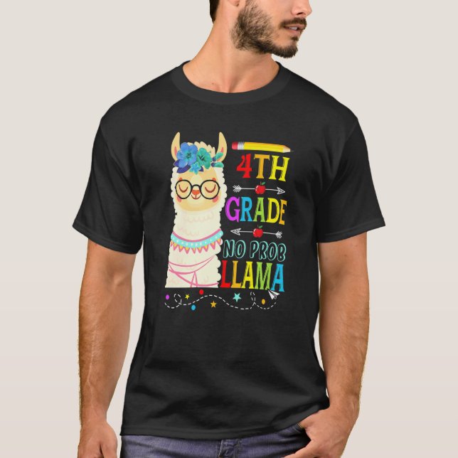 Camiseta 4º ano sem problema Llama volta às aulas primeiro  (Frente)