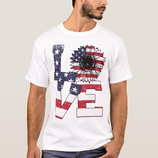 Camiseta 4º De Julho Ama Bandeira Patriótica Americana Sunf (Frente)