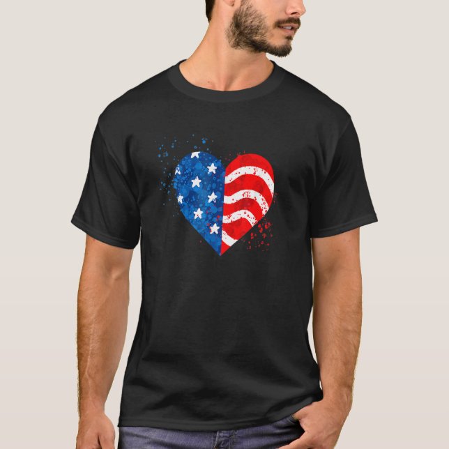Camiseta 4º De Julho Amor Coração A Liberdade Americana Mar (Frente)