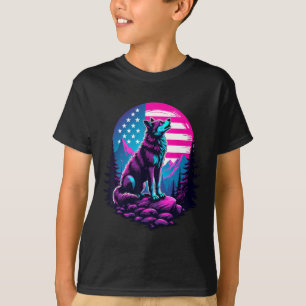 Camiseta 4º De Julho De American Flag Howling Wolf Sob Os E