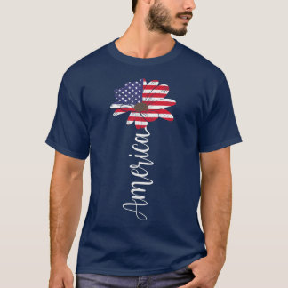 Camiseta 4º de julho Patriótico Americano Sunflower USA Fla