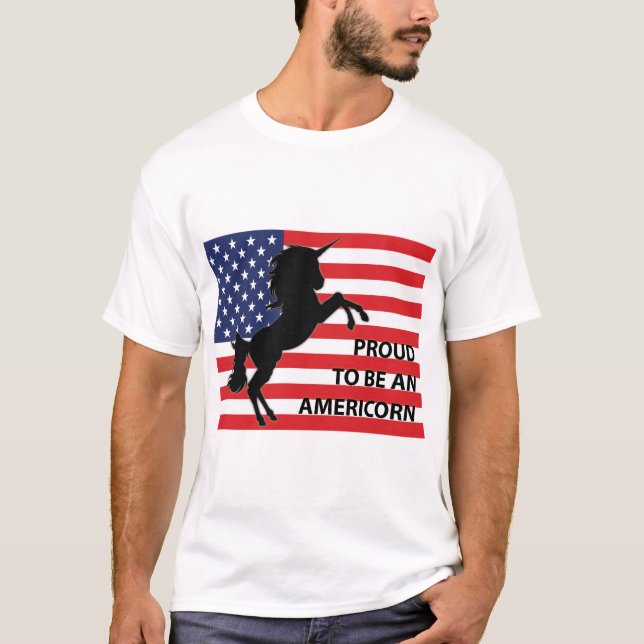 Camiseta 4º de julho Patriótico Americano Unicórnio EUA Ban (Frente)
