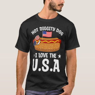 Camiseta 4º de julho Patriótico Cão Quente do Hotdog I Lov