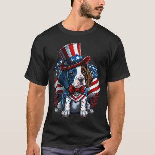 Camiseta 4º De Julho Patriótico Ponteiro Inglês Cachorro No