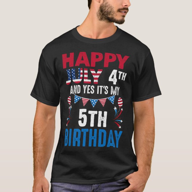 Camiseta 4º e Sim É o meu 5 Aniversário Americano Patrioti (Frente)