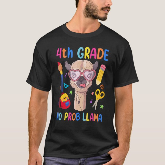 Camiseta 4º Grau Llama Sem Problema Criança Primeiro Dia do (Frente)