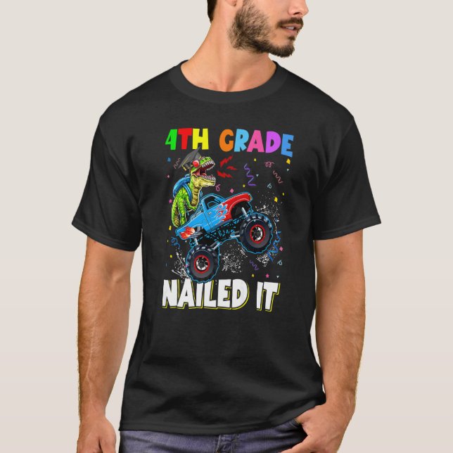 Camiseta 4º Grau Nails Dinossaur Rex Monster Truck Gra (Frente)
