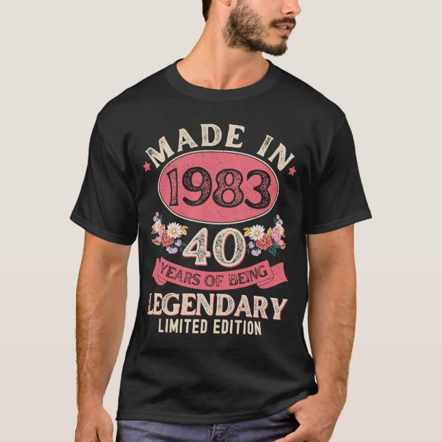 Camiseta 40 anos, feito em 1983, Floral aniversário de 40 a (Frente)