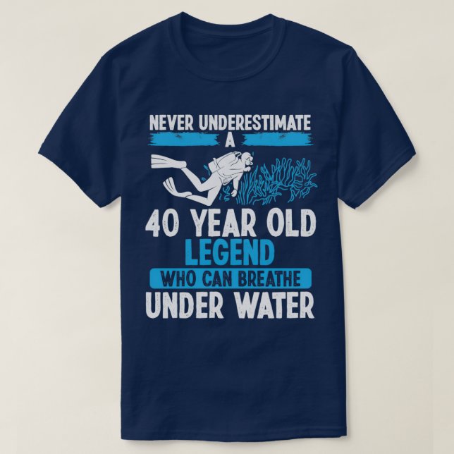 Camiseta 40 Birthday Scuba Merging Breathe 40 Anos (Frente do Design)