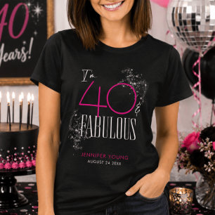 Camiseta 40 e Fabulosos Preto Rosa Glam Brilho Aniversário