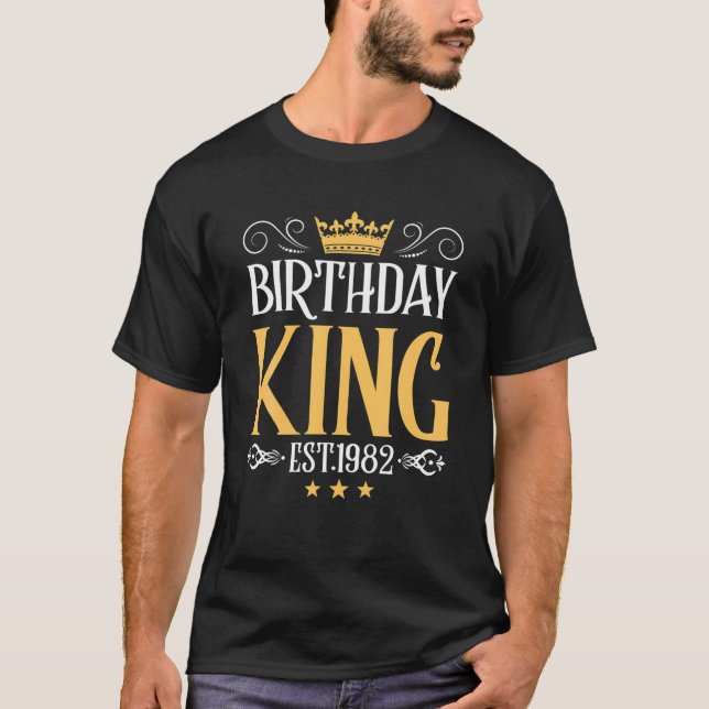 Camiseta 40th Birthday King Est 1982 Coroa Durada  (Frente)