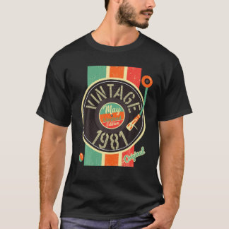 Camiseta 41 Anos Aniversário Homem 1981 Maio Mídia Turntabl