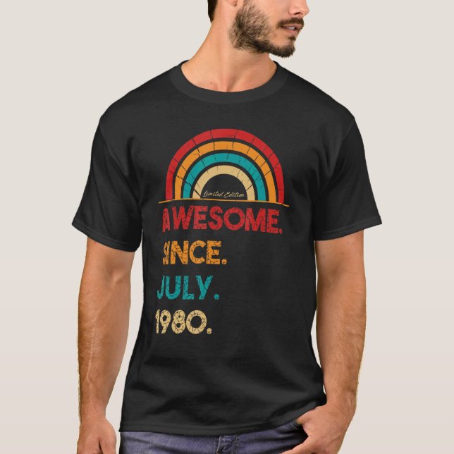 Camiseta 42 anos de idade incrível desde julho de 1980 42º  (Frente)