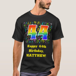 Camiseta 44 Aniversário: Símbolos Musicais Coloridos, Rainb