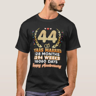 Camiseta 44 Anos Casados Feliz 44 Casamento Aniversário Co