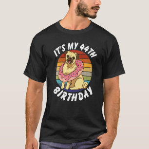 Camiseta 44 Anos de Idade Pug Engraçado e Donut Retro Vinta