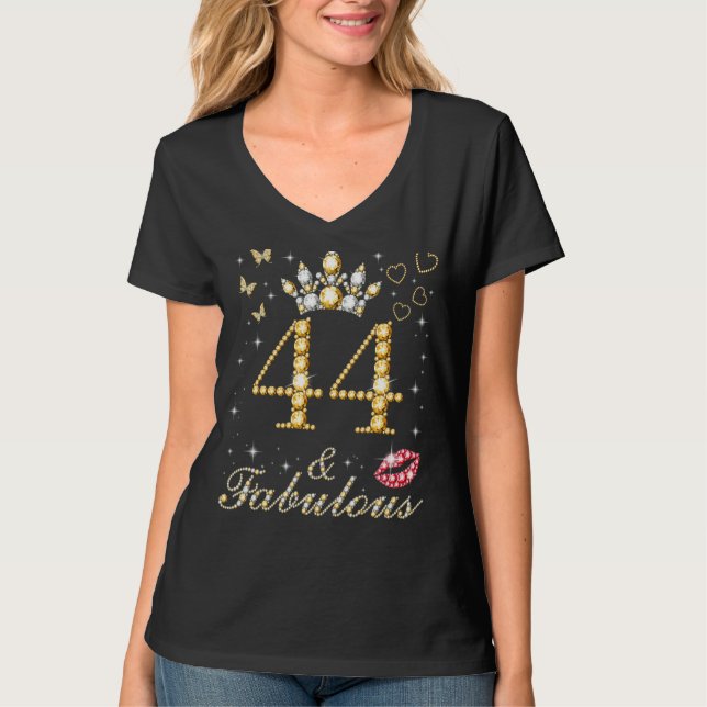 Camiseta 44 E Fabuloso 44 de Aniversário, 44 Anos De Idade  (Frente)