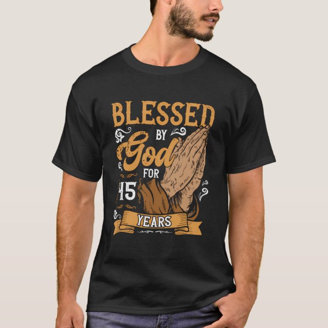 Camiseta 45º Tema Religioso De Aniversário Abençoado Por De (Frente)