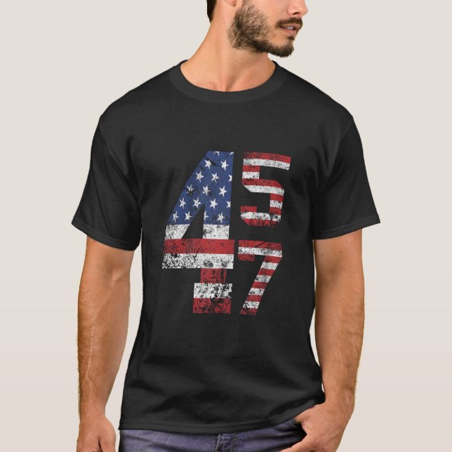 Camiseta 45 47 Trump 2024 American Flag T Shirt (Frente)