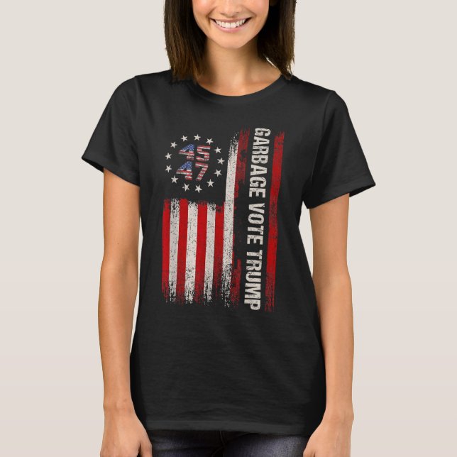Camiseta 45 47 Trump 2024 Eleição da bandeira americana Gar (Frente)