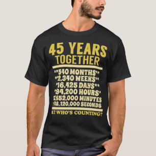 Camiseta 45 anos Aniversário 45 Casais de presente para cas