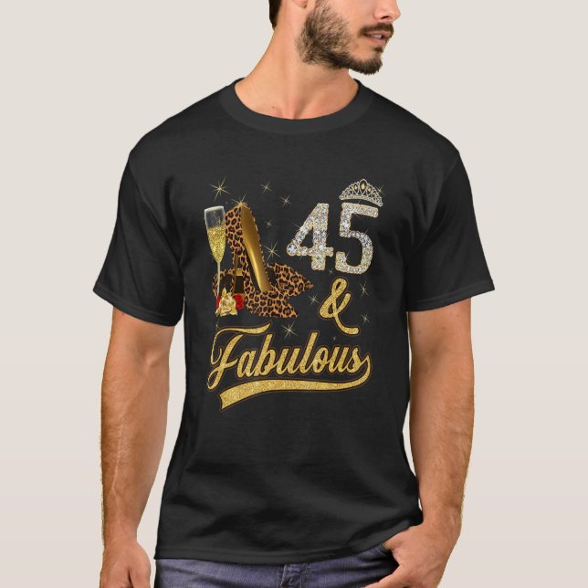 Camiseta 45 e Fabulosa 45.º Aniversário Rosa de Vinho Leopa (Frente)