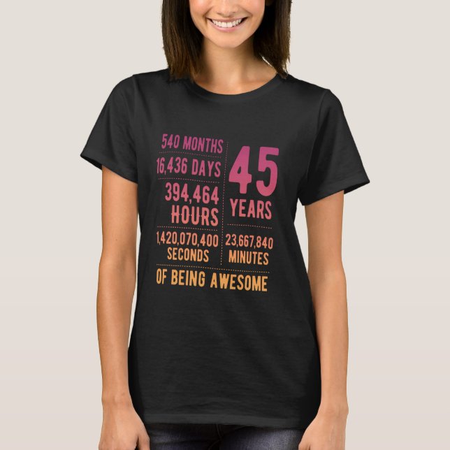 Camiseta 45th Birthday Men Women Funny 45 Years Old (Frente)