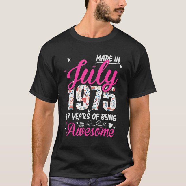 Camiseta 47º aniversário incrível desde julho de 1975 Flora (Frente)