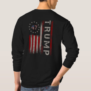 Camiseta 47º Presidente Donald Trump 47 EUA Flag Americano