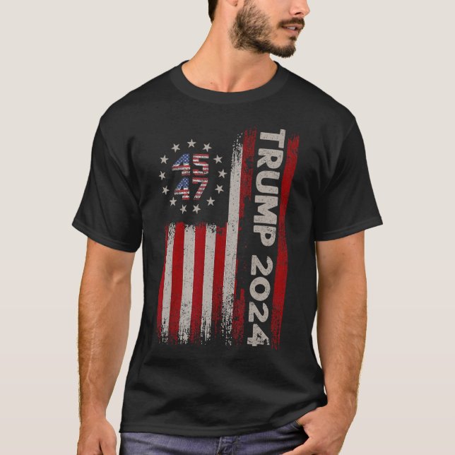 Camiseta 47 Donald Trump 2024 Bandeira Americana Eleições 2 (Frente)