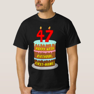 Camiseta 47.o aniversário — Bolo e Velas Divertidas, com no