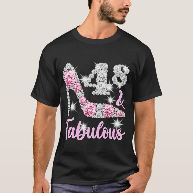 Camiseta 48.º Aniversário Para Mulheres 48 E Saltos Fabulos (Frente)