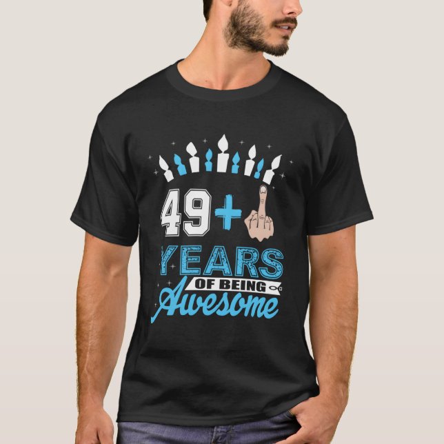 Camiseta 49 1 Roupa de aniversário do dedo médio 50º especi (Frente)