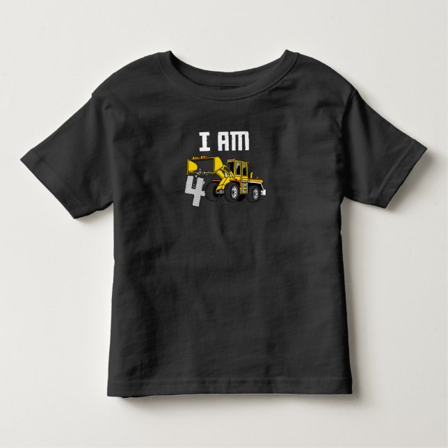Camiseta 4.º aniversário Construção de escavador 4 anos (Frente)